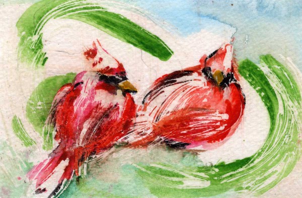 Tiny Mushroom Cardinals Watercolor